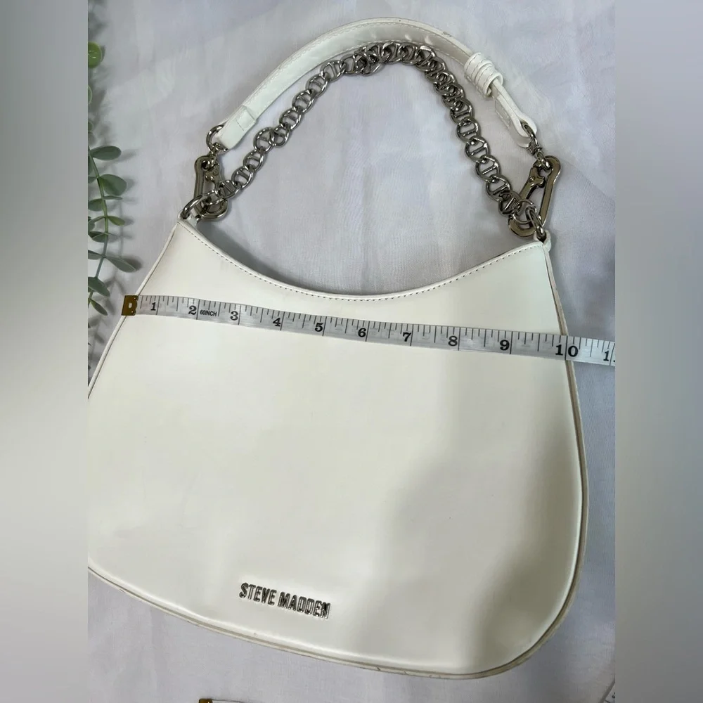 Steve Madden White Half Moon Crescent Chain Accent Y2K Shoulder Purse